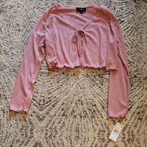 NWT Amy Byer Pink Front Tie Long Sleeve Cardigan Size 16, Fits Like a Small